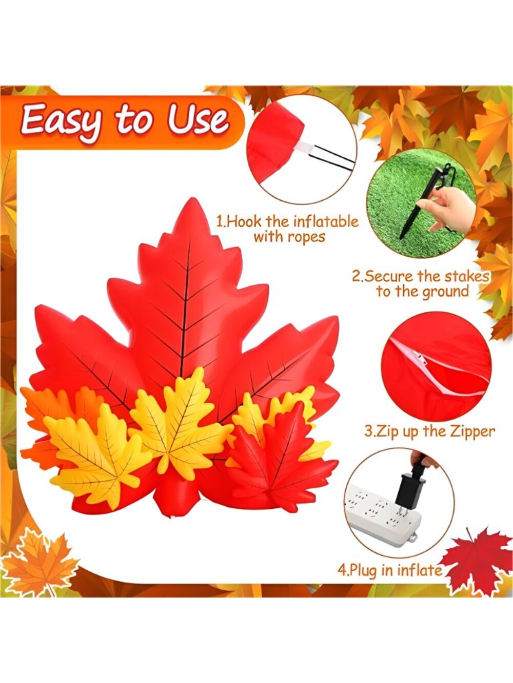 Maple Leaf Inflatable with LED Lights 6 Ft Fall Inflatables Outdoor - Picture 3 of 7